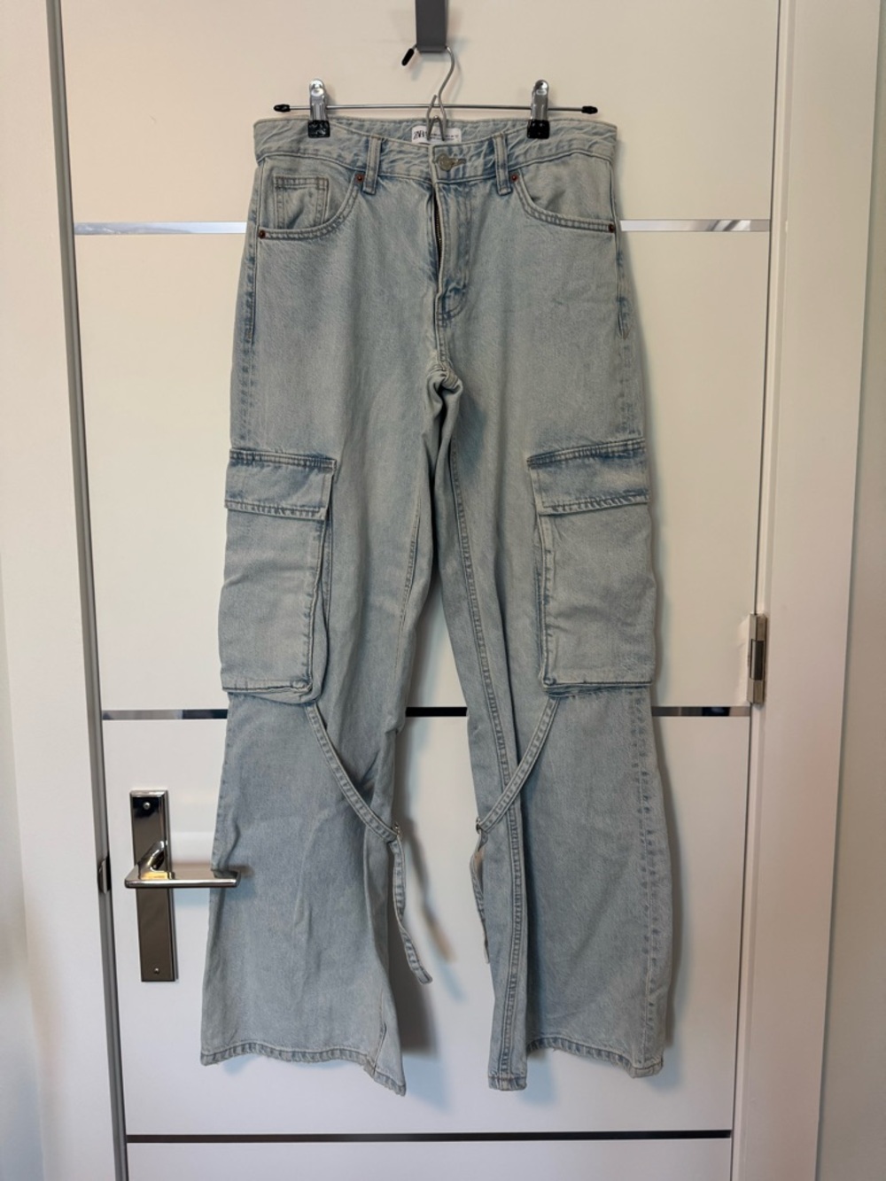 Light Wash Cargo Jeans with Straps